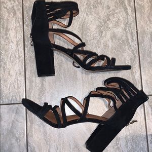 Super comfy faux suede black block heels